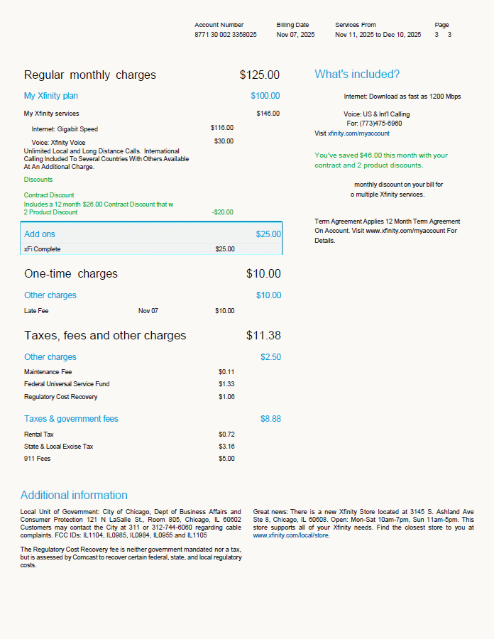 USA Xfinity utility bill template in Word and PDF formats, 3 pages, version 2, 3rd page